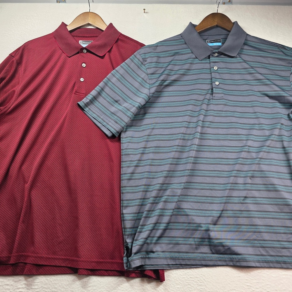 PGA Tour Polo Shirt Mens XXL Burgundy Grey Stripe Performance Golf Bundle 2pk - Picture 2 of 13